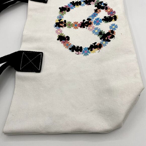 Vintage Disney Large Canvas Tote Bag Flower Peace Silhouette Mickey Hippy Boho - Picture 4 of 13